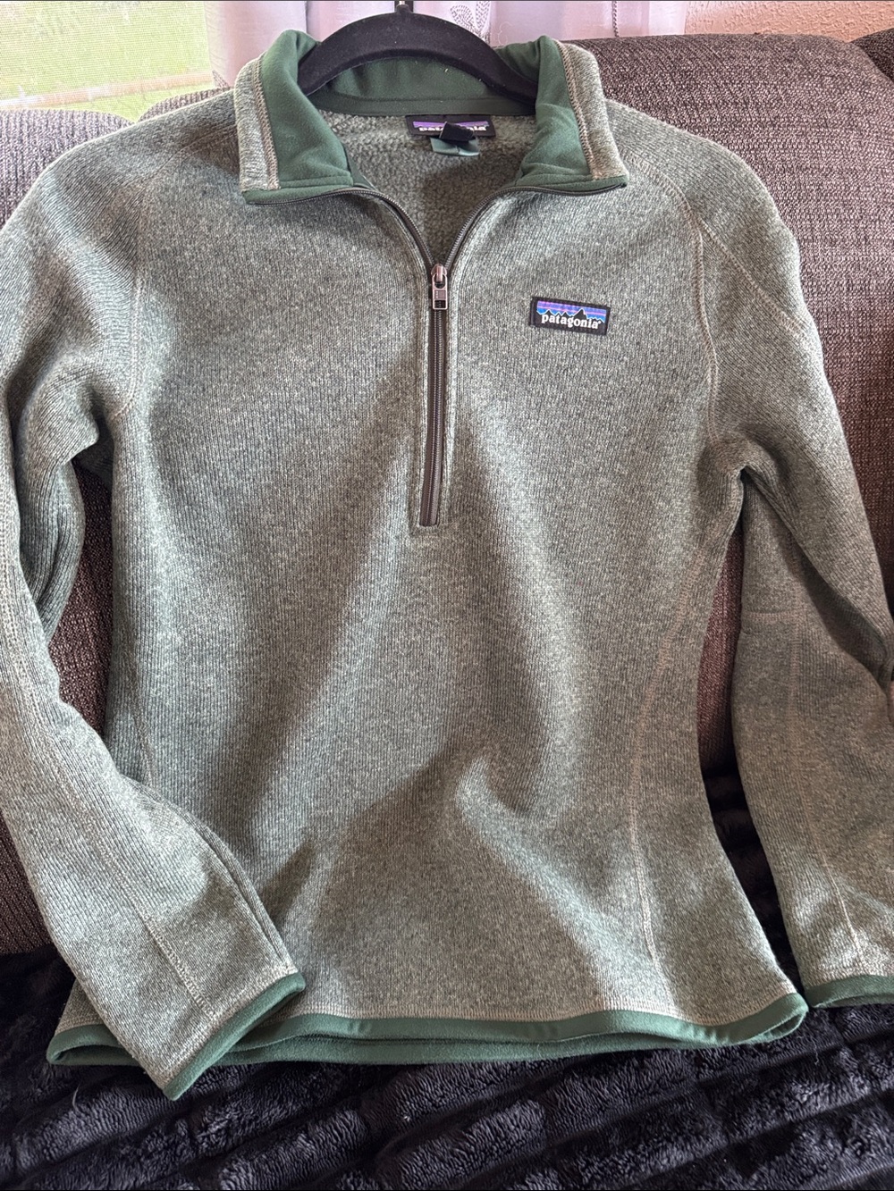Patagonia Heathered Olive Green Quarter-Zip Turtleneck Sweater